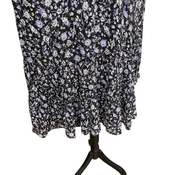 Intermix Dory Floral Chiffon Silk Mini Dress Black Lined Ruffle Long Sleeve 12 - Picture 6 of 10